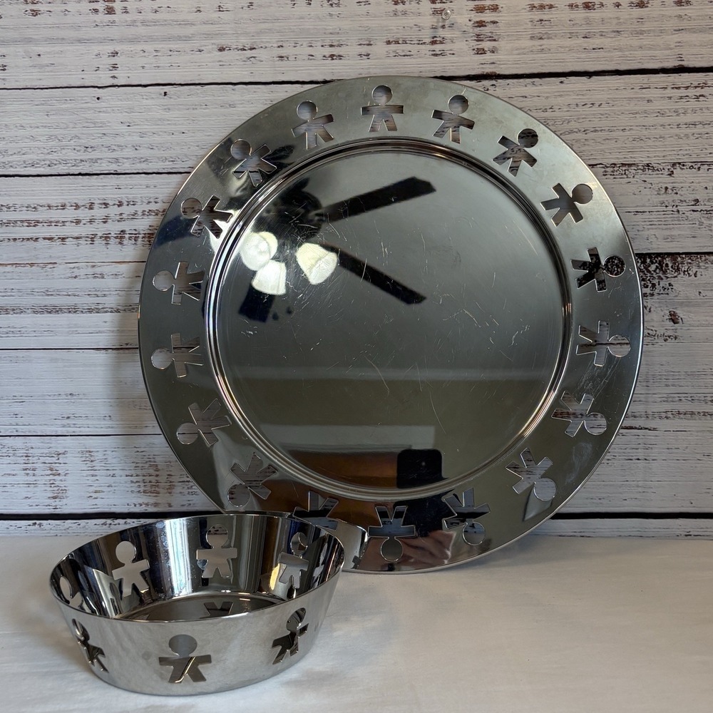 Alessi Girotondo King Kong Set x 2 Large Tray & Small Serving Bowl Basket Silver
